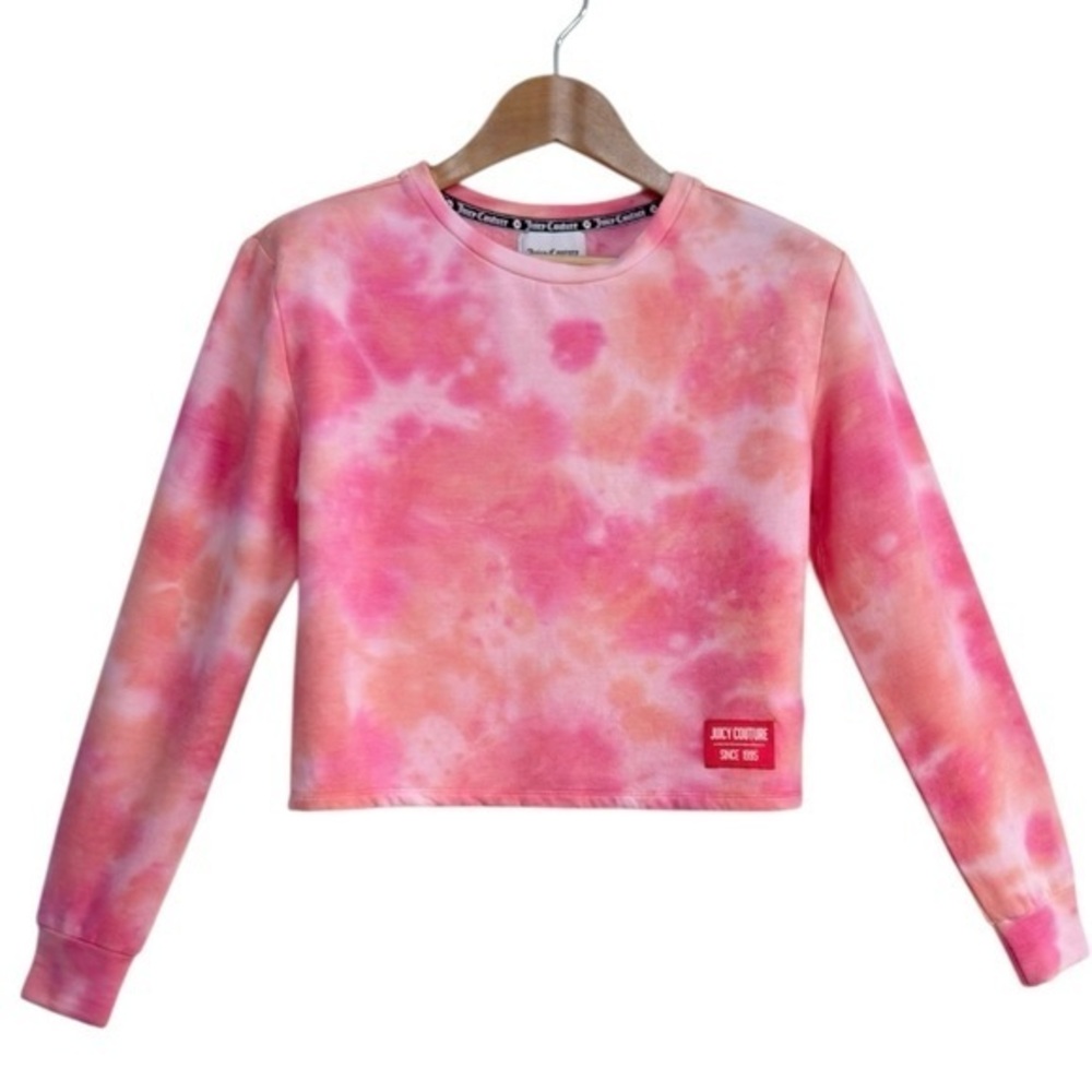 Juicy Couture Pink Tie Dye Cropped Long Sleeve Logo Top Women’s Size X-Small